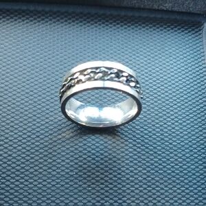 Silver and Black Chain Spinner Ring